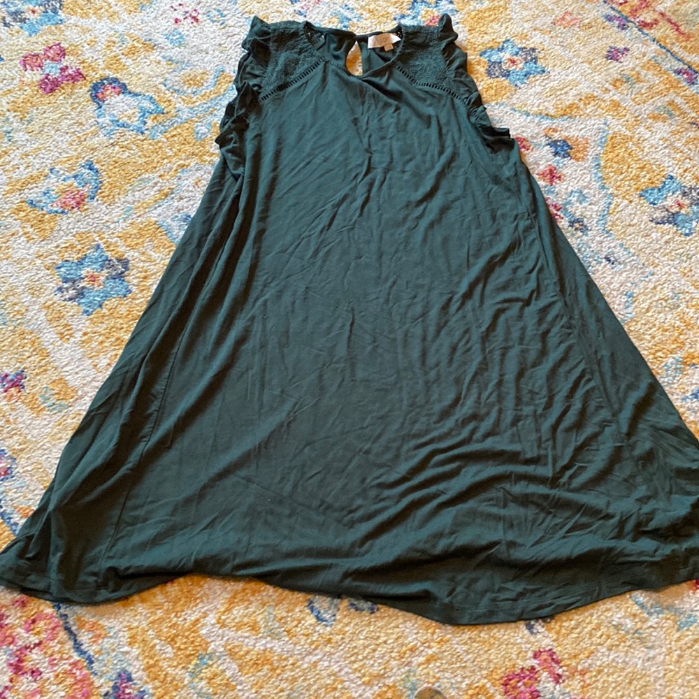 LOFT Dark Green Ruffle Sleeve Mini Dress
